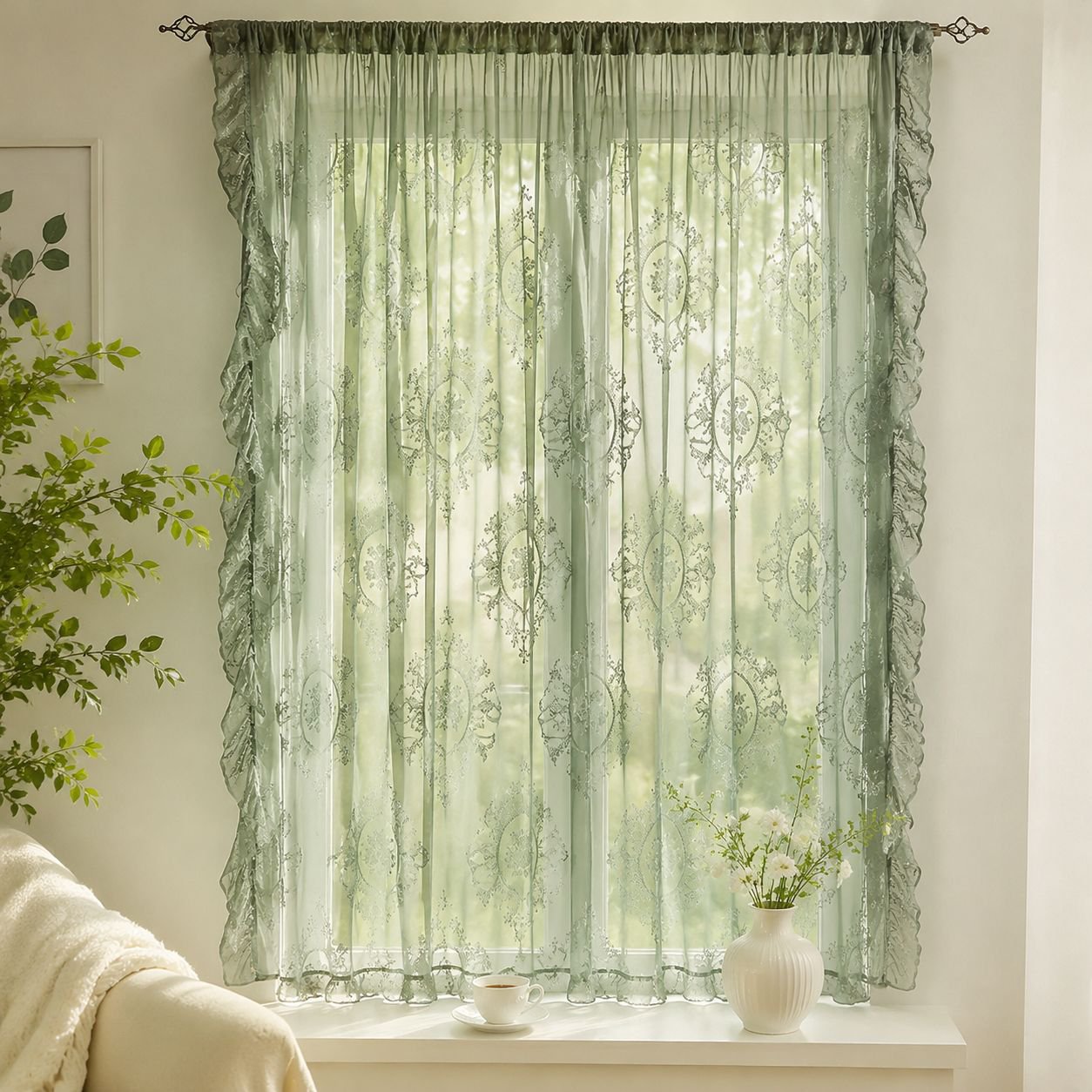 French Country Style Semi-Blackout Lace Curtains for Living Room and Bedroom