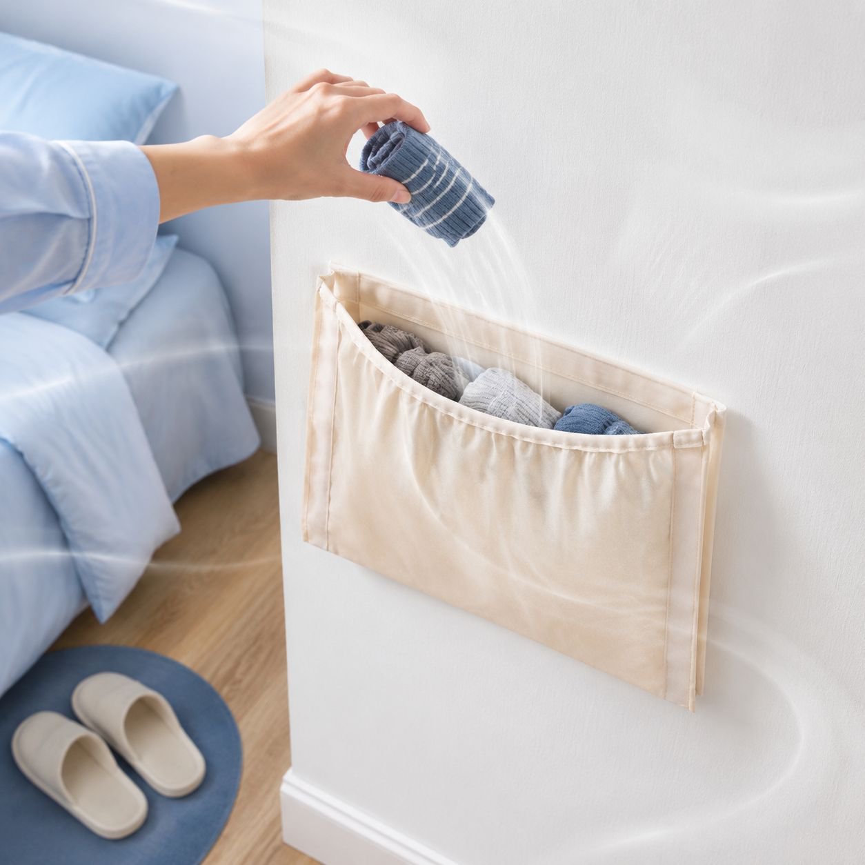 Rangement suspendu pour sous-vêtements derrière la porte