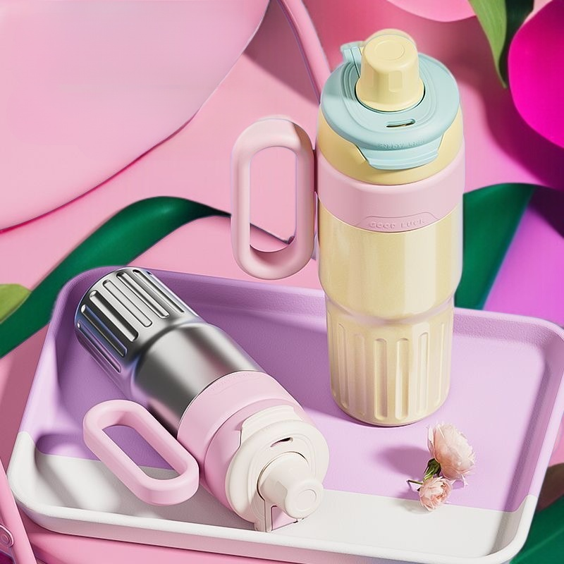 마카롱 빨대가 포함된 휴대용 진공 텀블러