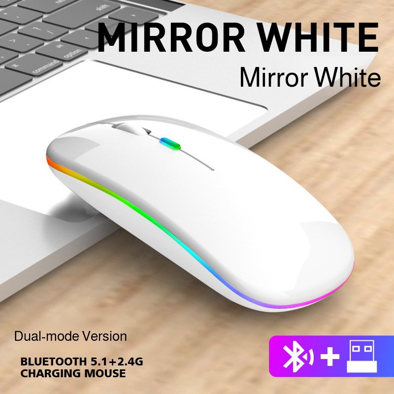 Ratón gamer silencioso para chicas, inalámbrico, blanco brillante