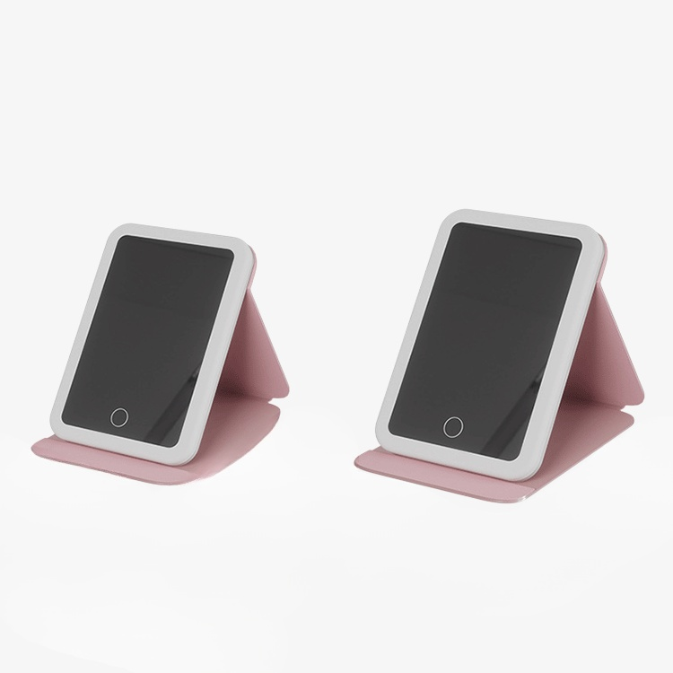 가죽 소재의 휴대용 접이식 사각 화장거울 정면 이미지