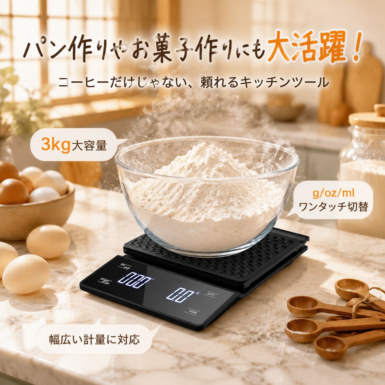 コーヒー専用01g単位電子スケール 焙煎キッチンスケール タイマー機能付き