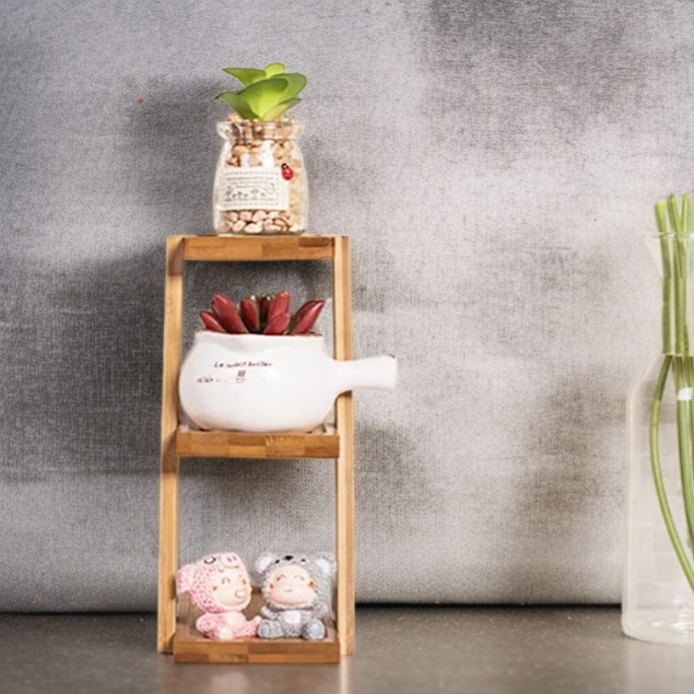 25*10*18cm デスクトップフラワースタンド 小さな植木鉢用植物スタンド 竹製 小さな鉢植え植物に最適
