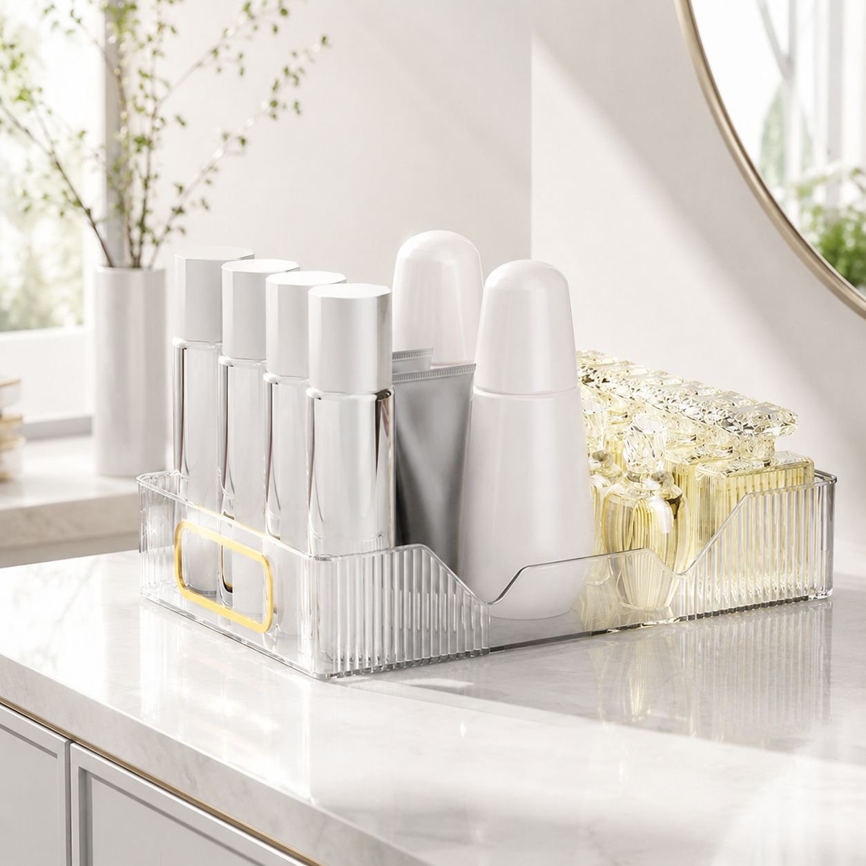 Modern bathroom sink organizer with two shelves