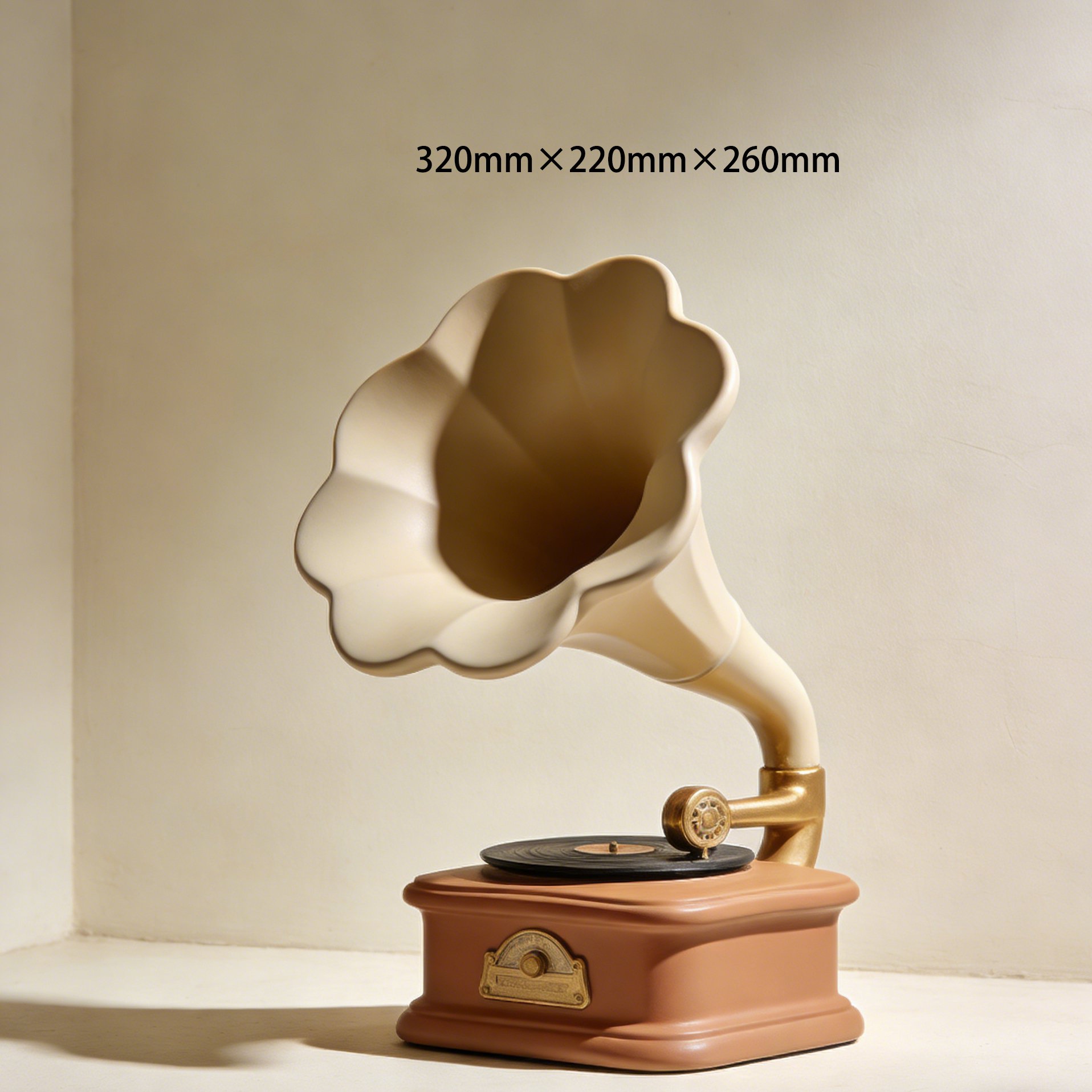 Antique-style gramophone figurine side view