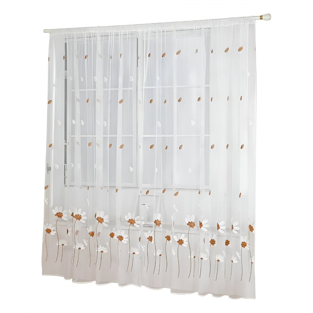 Chrysanthemum Pattern Transparent Window Screen, Modern Home Living Room Curtain
