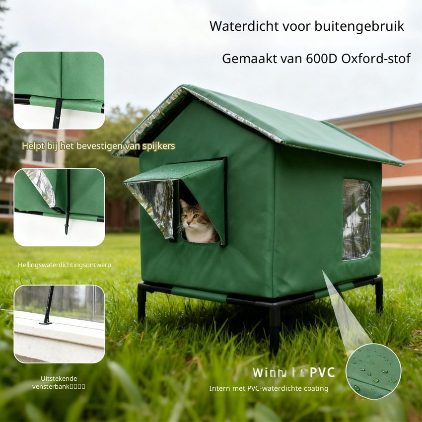 Waterdicht kattenhuis voor buiten, in hoogte verstelbaar en waterdicht, opvouwbaar, geschikt voor al