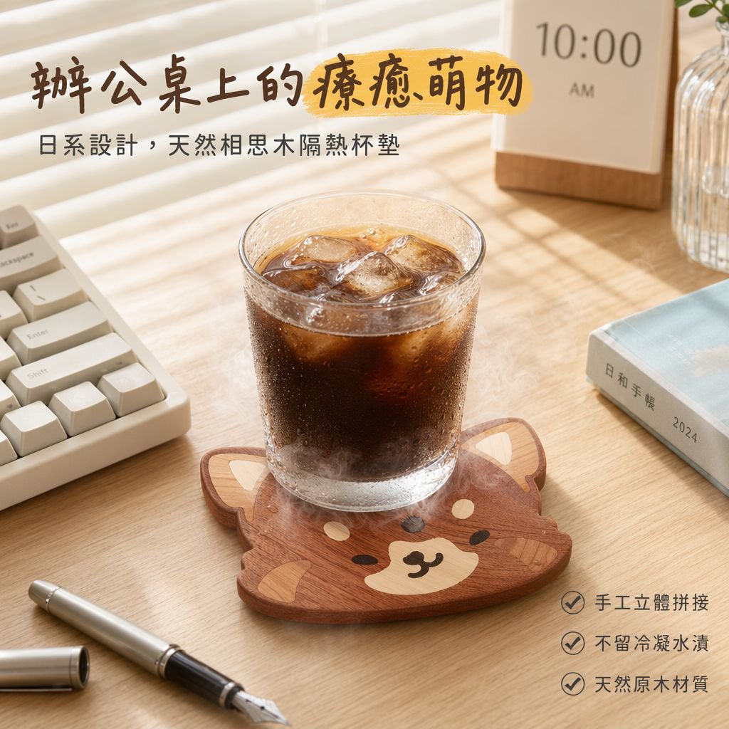 創意柴犬杯墊 木製餐廳咖啡杯托家居擺件