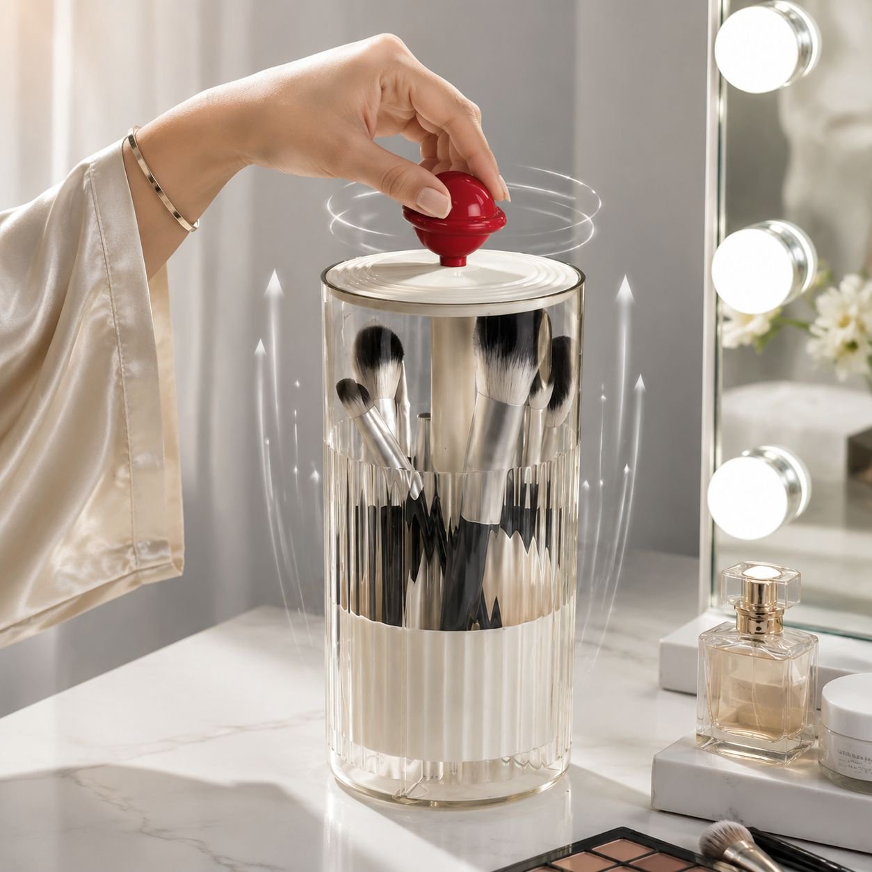 Boîte de rangement pour pinceaux de maquillage à élévation automatique
