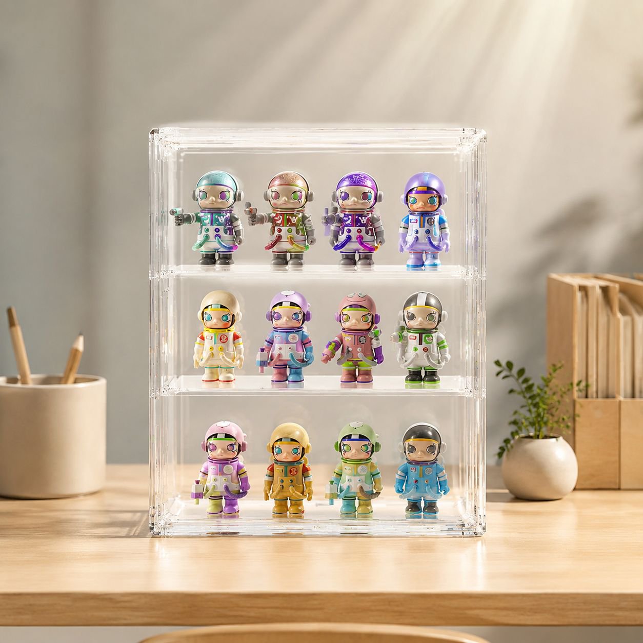 Acrylic Figure Display Collection Box with 2 Middle Plates front view