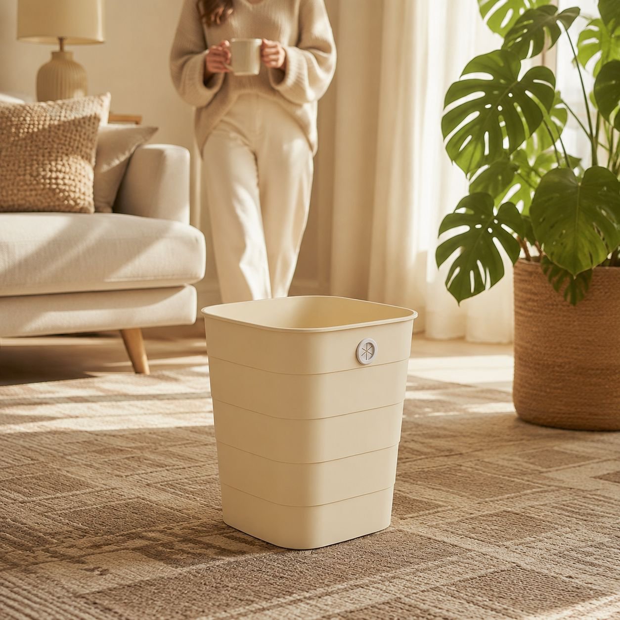 Modern cream color waste container for homes