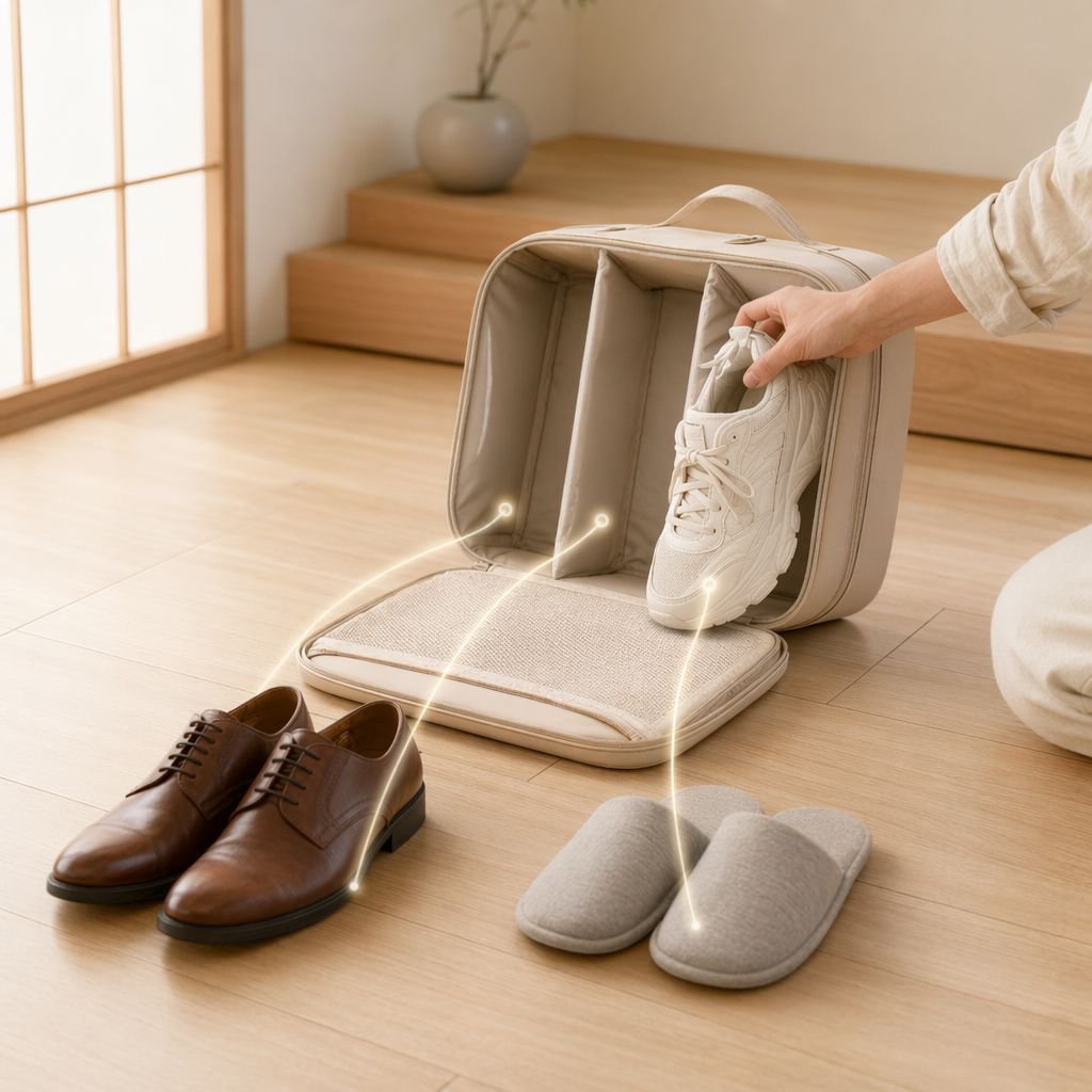 ポータブル立体3層靴バッグの全体画像