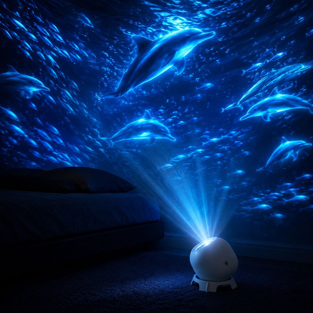 Starry sky lamp used as a night light in a child's bedroom