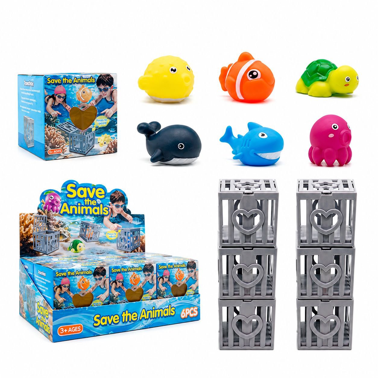 Rescue marine animals, deep-sea explorer, water play, diving cage rescue, baby swimming, grasping tr