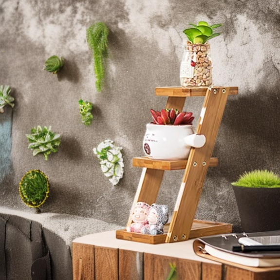 25*10*18cm デスクトップフラワースタンド 小さな植木鉢用植物スタンド 竹製 小さな鉢植え植物に最適