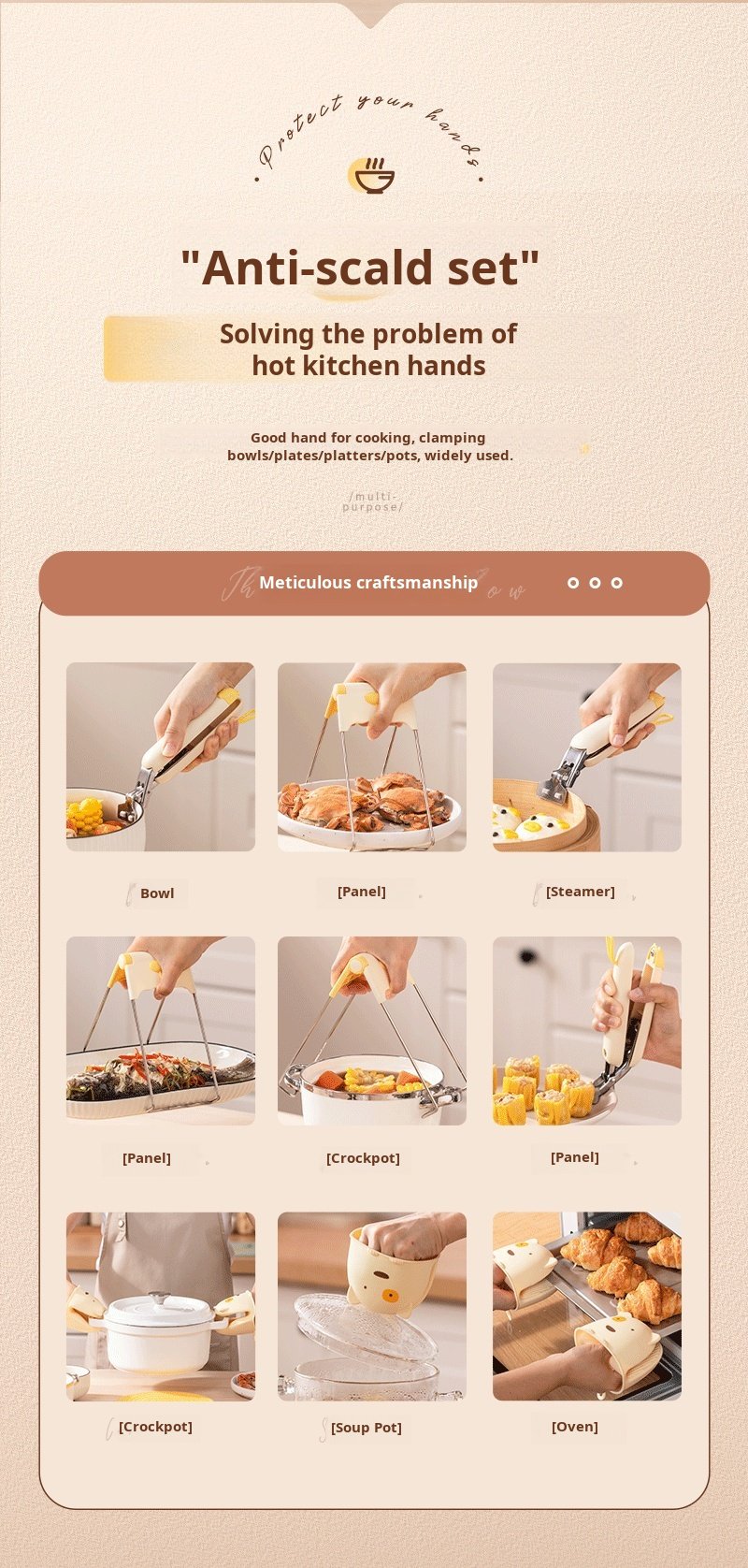 Stainless steel cooking tongs with strong grip and heat protection