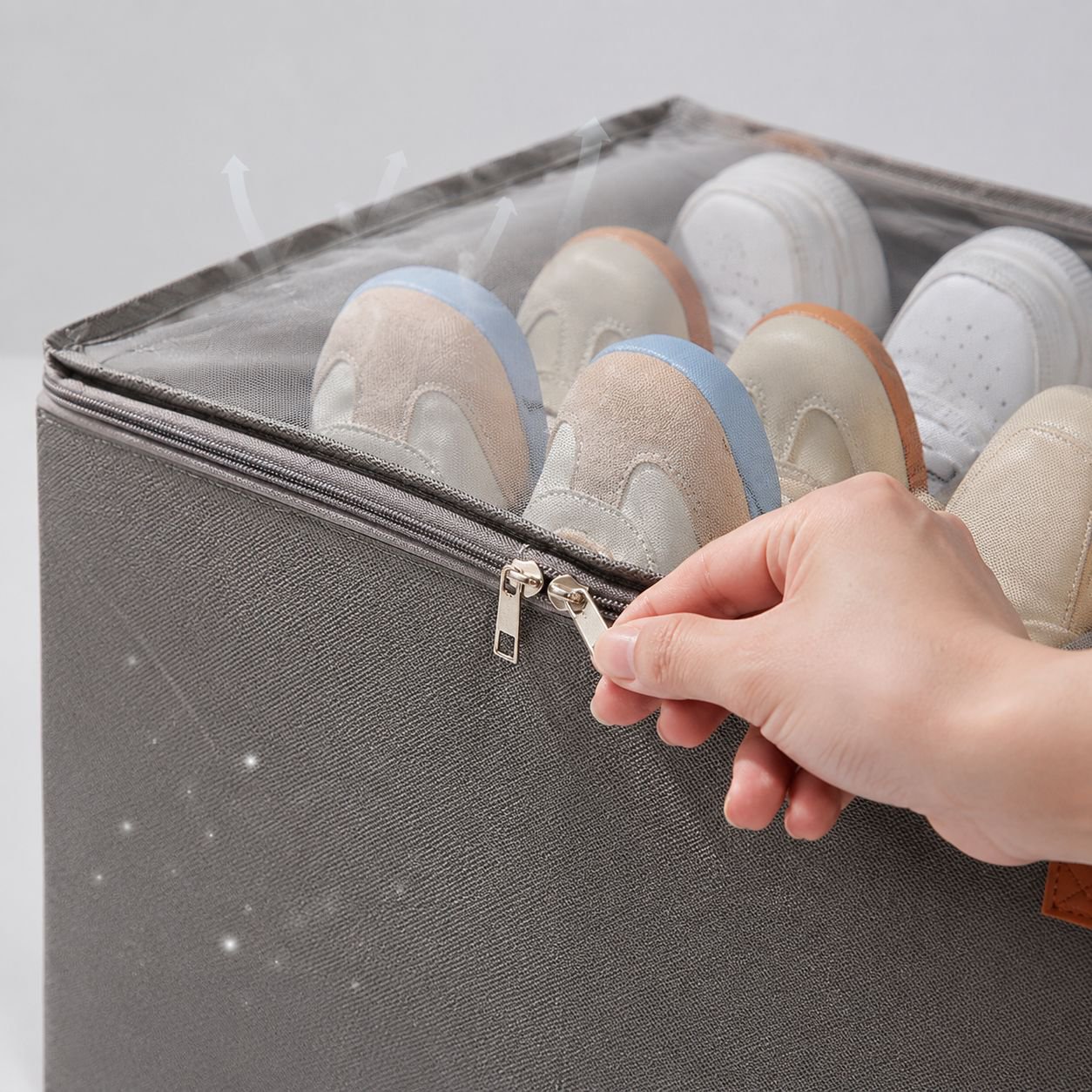 Schuhaufbewahrungsbox aus Stoff mit Fächern, Deckel, faltbar, staub- und feuchtigkeitsgeschützt