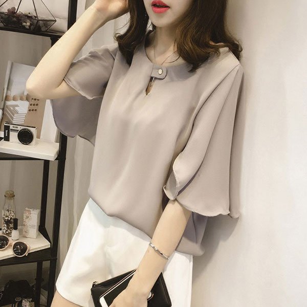 シフォンシャツ  tシャツ ブラウス 無地 カジュアル ゆったり フレアスリーブ 通気 おしゃれ