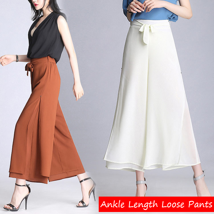split ankle length chiffon loose pants