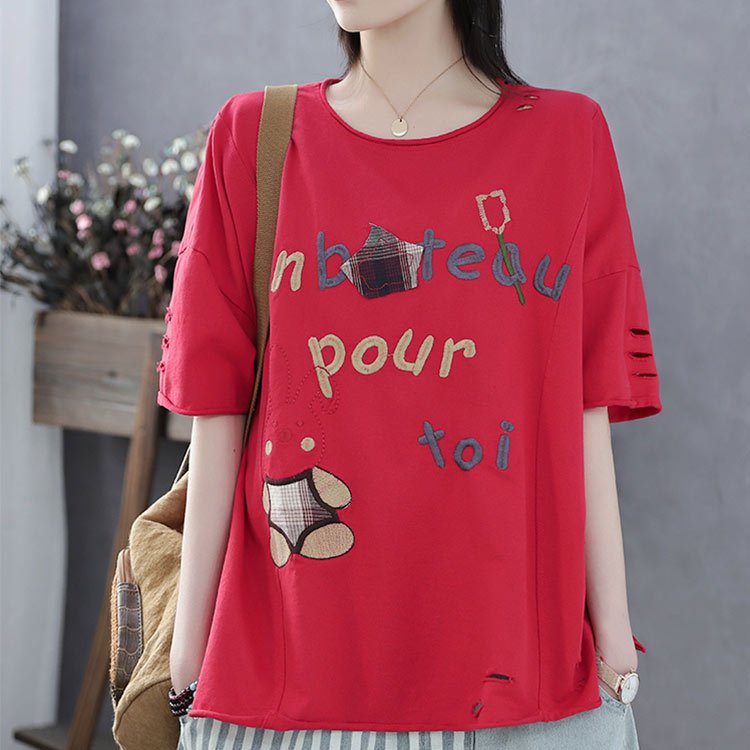 【レディースTシャツ】綿100%　可愛い　ラウンド襟　ナチュラルな雰囲気を演出！