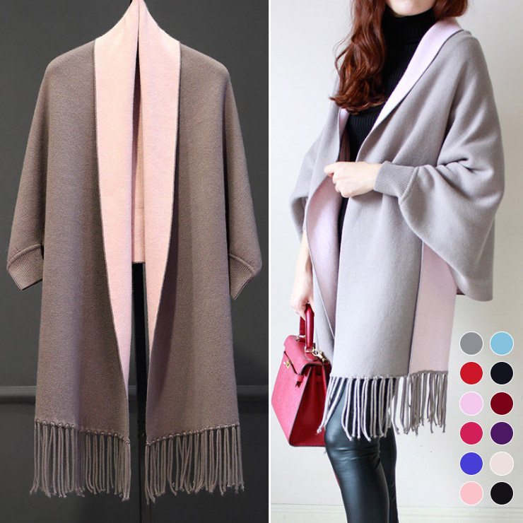 【ストール風カーディガン】袖付きなので、コートのかわりに一枚で楽ちんお洒落. 毛布やひざ掛けとしても使える！