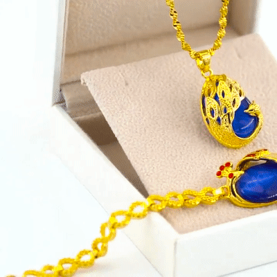 ชุดสร้อยคอ+สร้อยข้อมือลายนกยูง