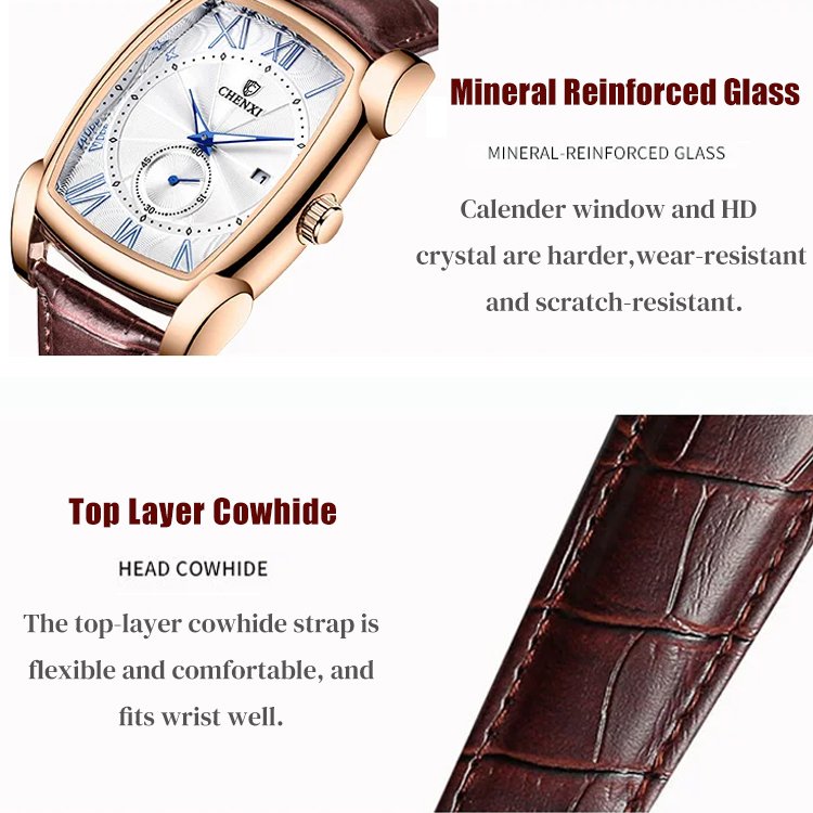 Men’s Square Dial Genuine Leather Watches
