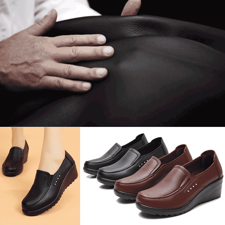รองเท้าหนังวัวส้นเตารีดแบบสลิปออน