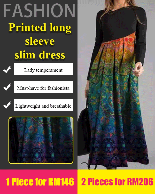 Printed long sleeve slim dress