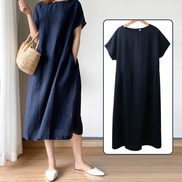 Solid Color Line Cotton Loose Slimming Dress