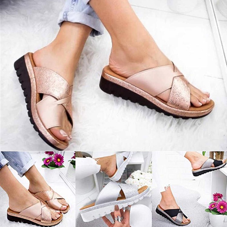 【外反母趾対策サンダル】柔らかい、ラウンドトゥ、牛革、 ウェッジソール、履き心地が快適