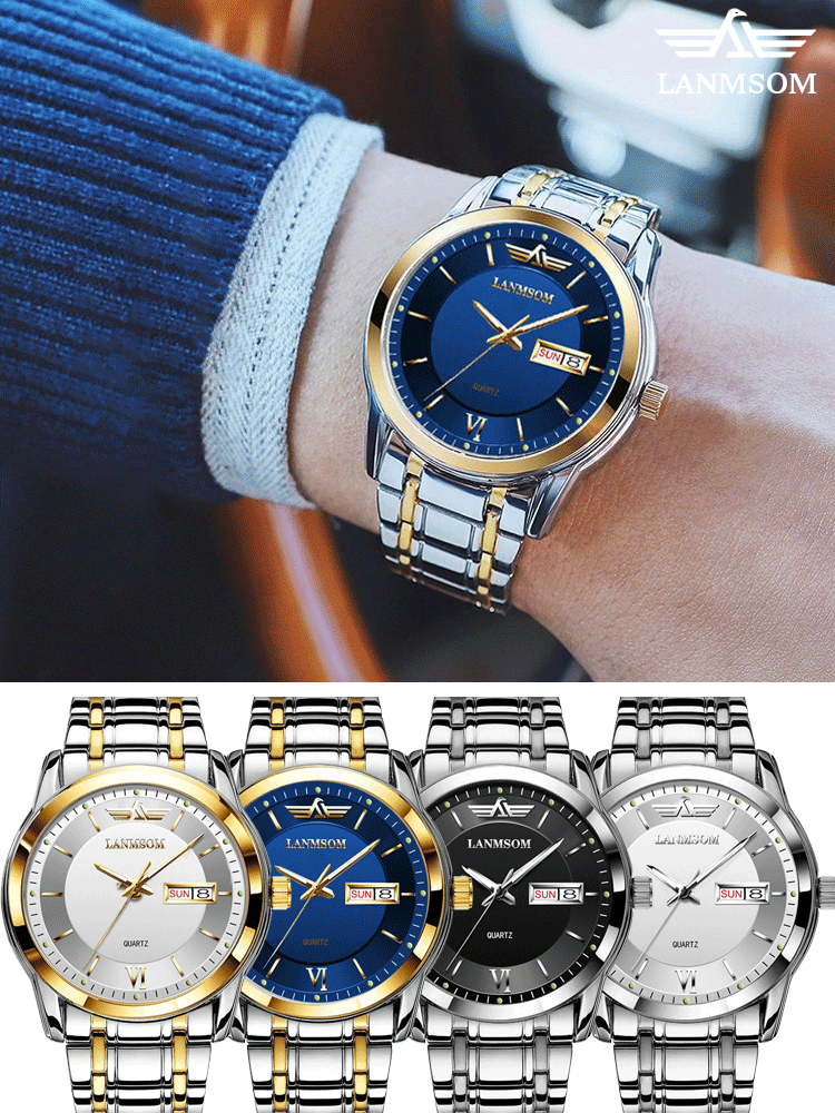 ساعة راقية ذات نافذة لعرض التاريخ واليوم من الماركة السويسرية LANMSOM