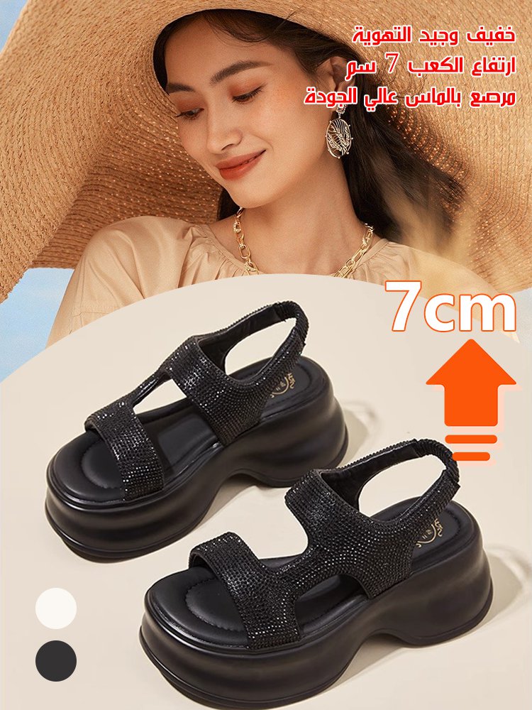 صندل نسائي أنيق لزيادة الارتفاع مرصع بالماس الجميل