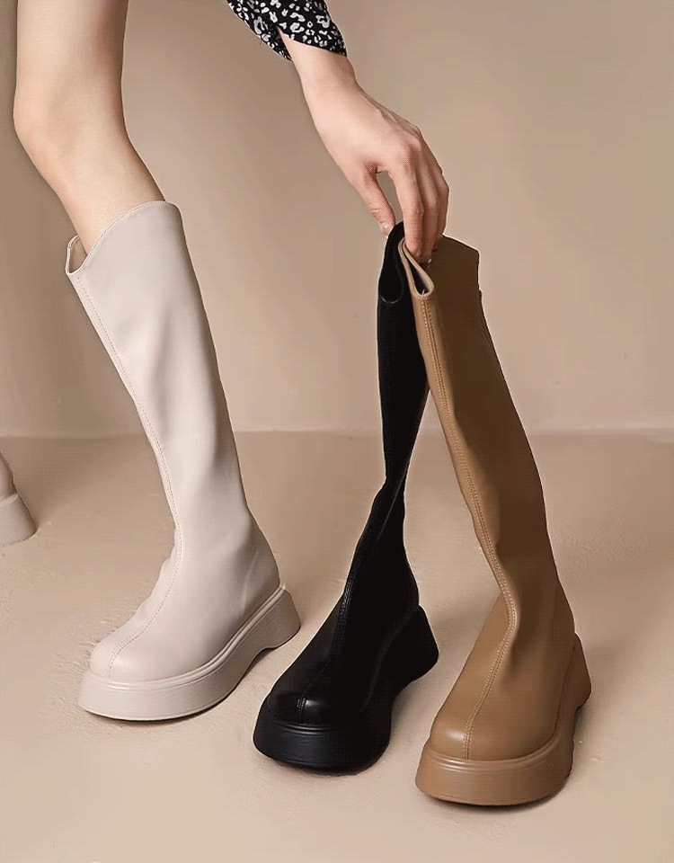 브이컷 플랫폼 슬림핏 양가죽 라이더 부츠