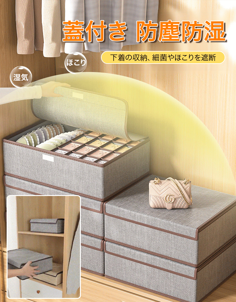 仕切り付き・ショーツ・ブラ・靴下の3-in-1収納ボックス