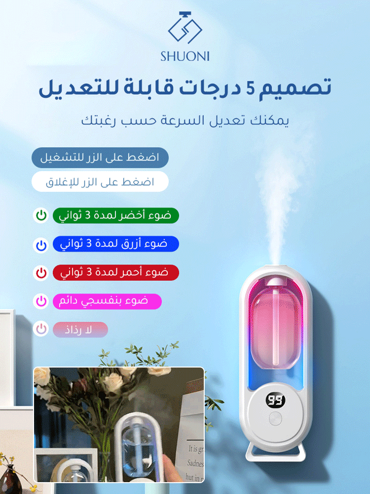 آلة العطر اللاسلكية التلقائية المنزلية مع شاشة رقمية【خالية من الكحول】