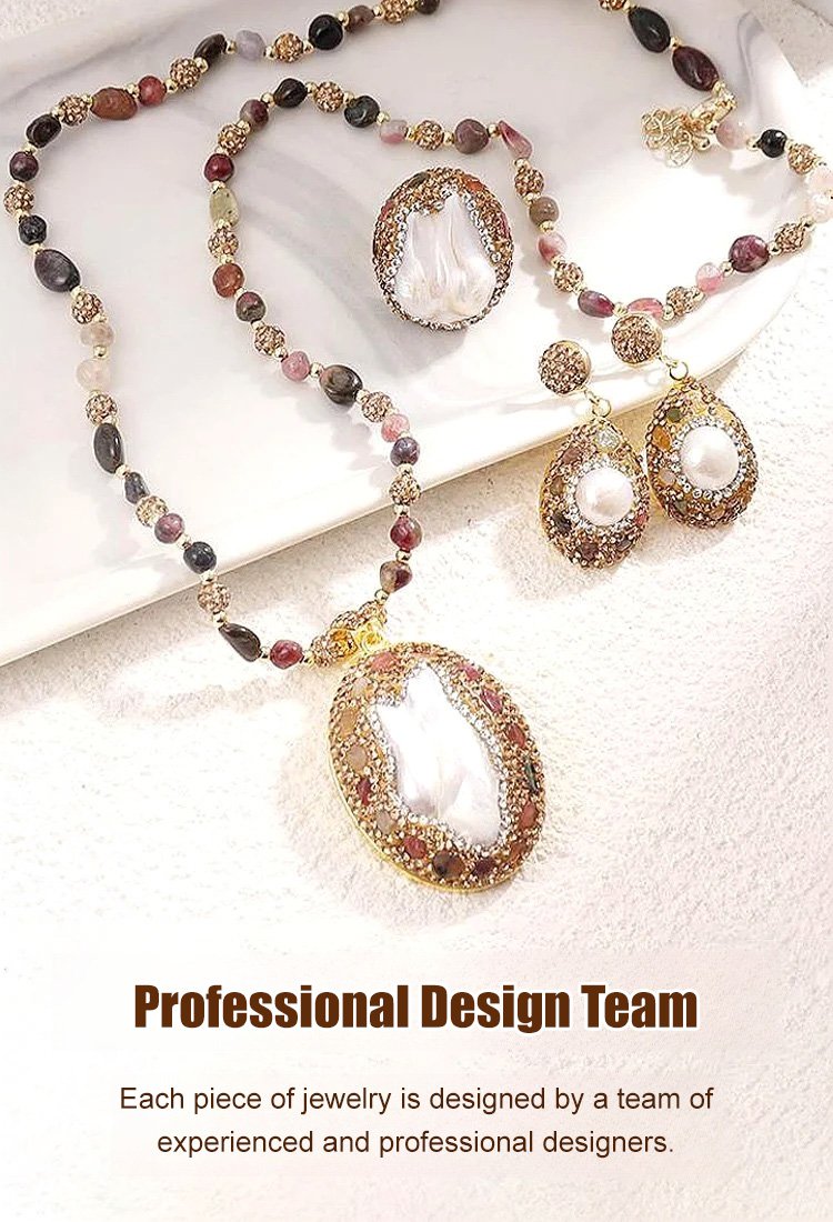 Diamond inlaid natural pearl necklace