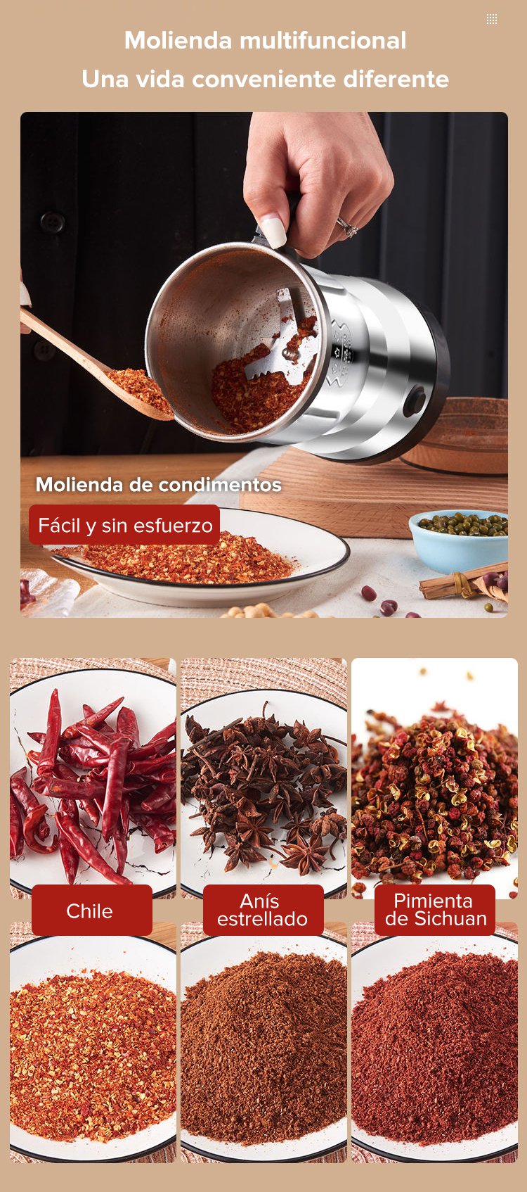 Molinillo compacto para uso doméstico eficiente