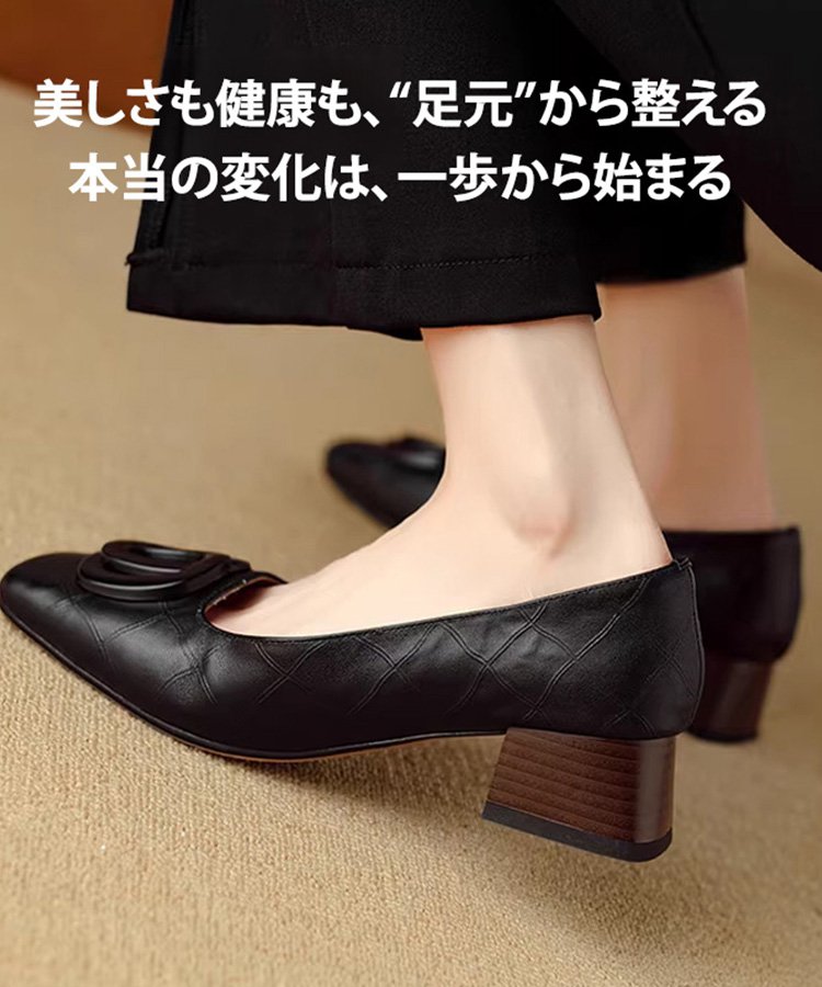 ソフトレザーレディススクエアトゥパンプス