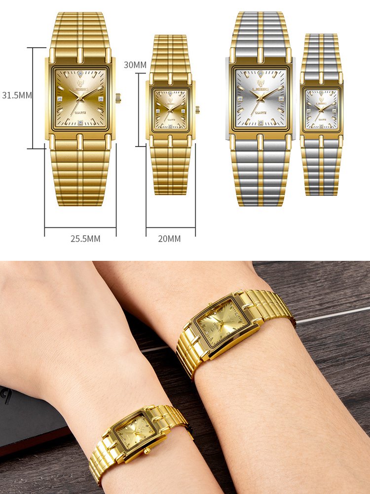 ساعة يد مربعة صغيرة كلاسيكية عتيقة للزوجين مرصعة بالماس