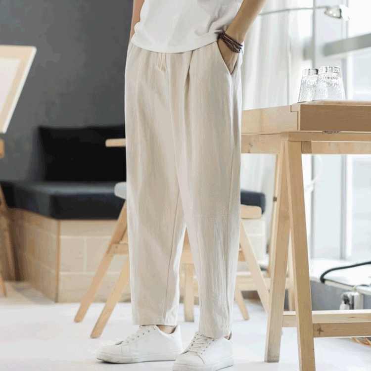 接触冷感コットンリネンロングパンツメンズ
