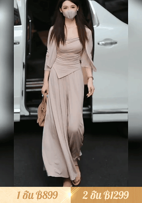 ชุดเซ็ทคาร์ดิแกนเสื้อสายเดี่ยว ชายเสื้อไม่สม่ำเสมอ ชุด 3 ชิ้น ดูผอม สำหรับผู้หญิง