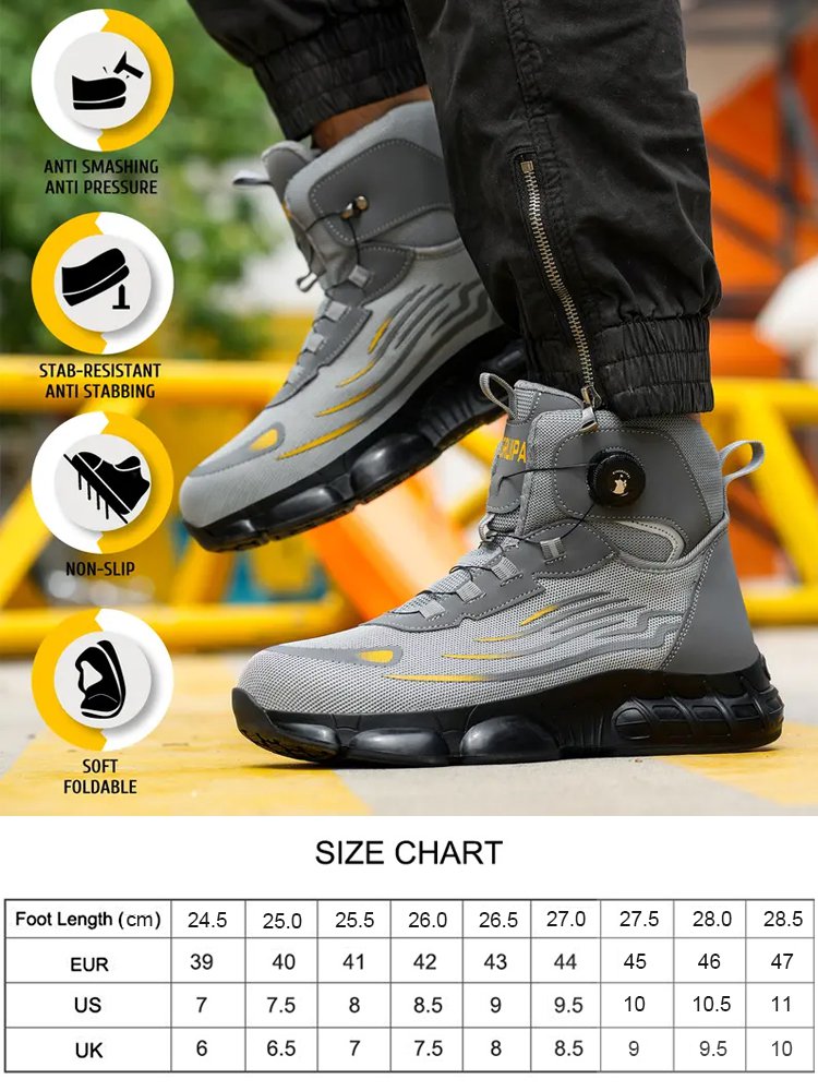  Steel Toe High-top Work Safety Shoes with Knob, Anti-smash and Anti-puncture