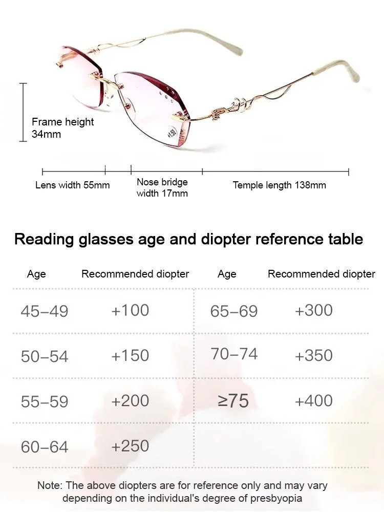 [Beauty Enhancer] Elegant Diamond Cut Edge Rimless Reading Glasses