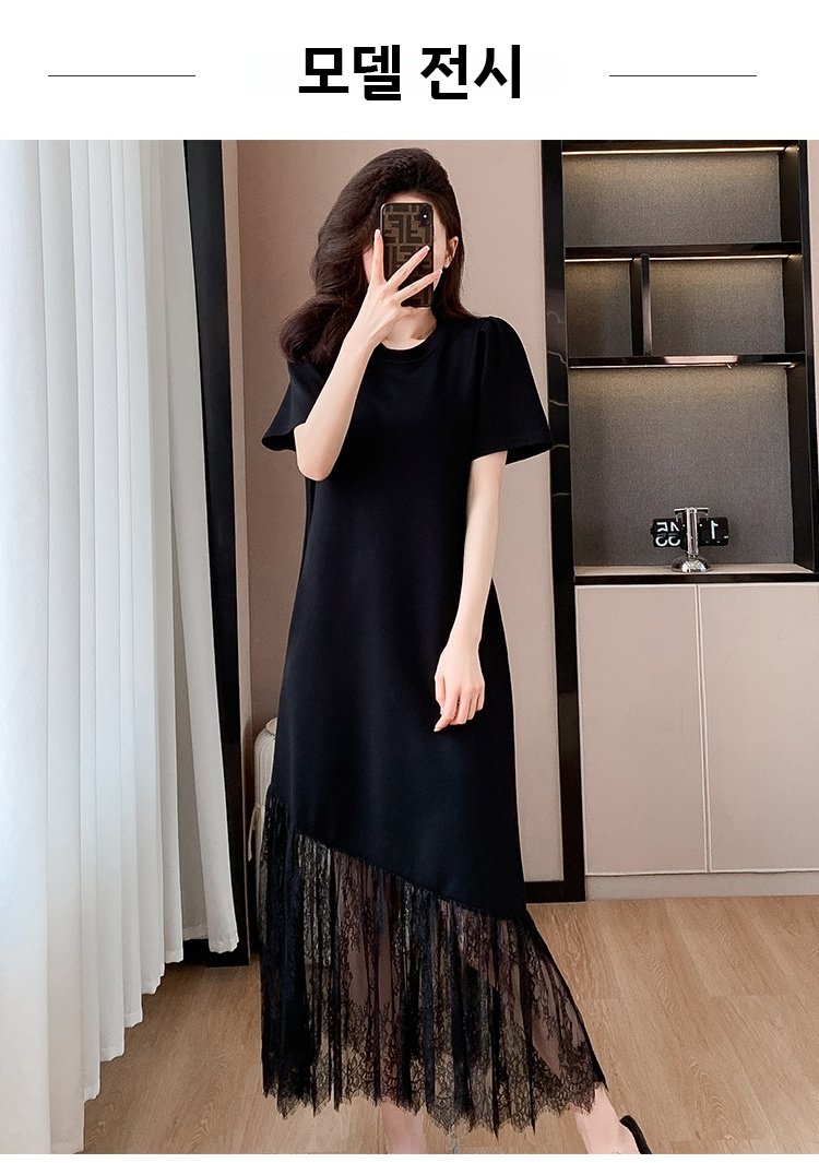 레이스 패치가 돋보이는 원피스 소재 디테일