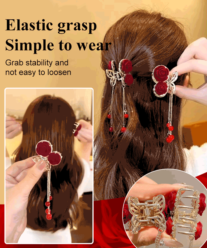 New Arrival High-end Rose Flower Tassel Hair Clip 