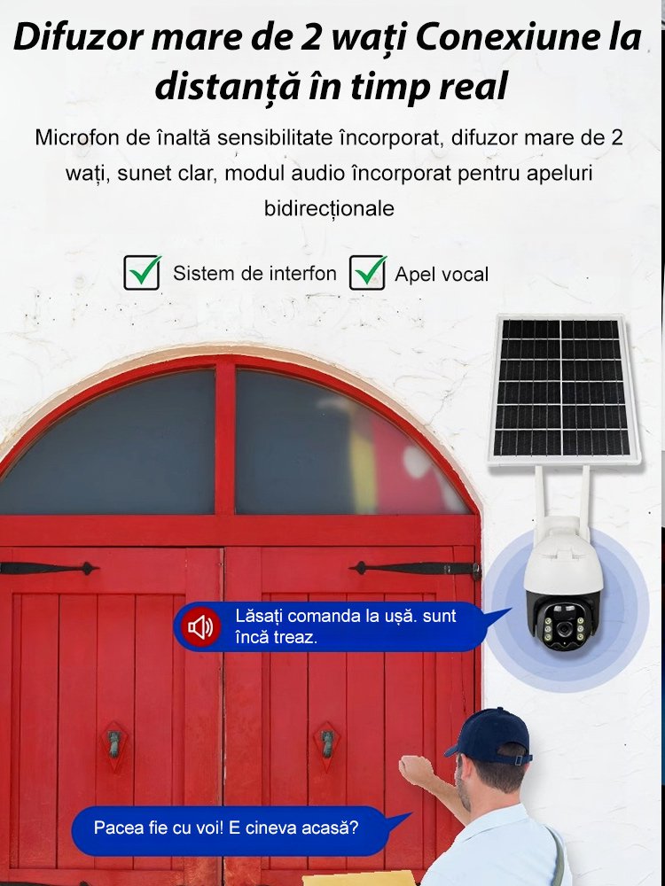 Cameră de supraveghere solară fără fir, vedere pe timp de noapte HD