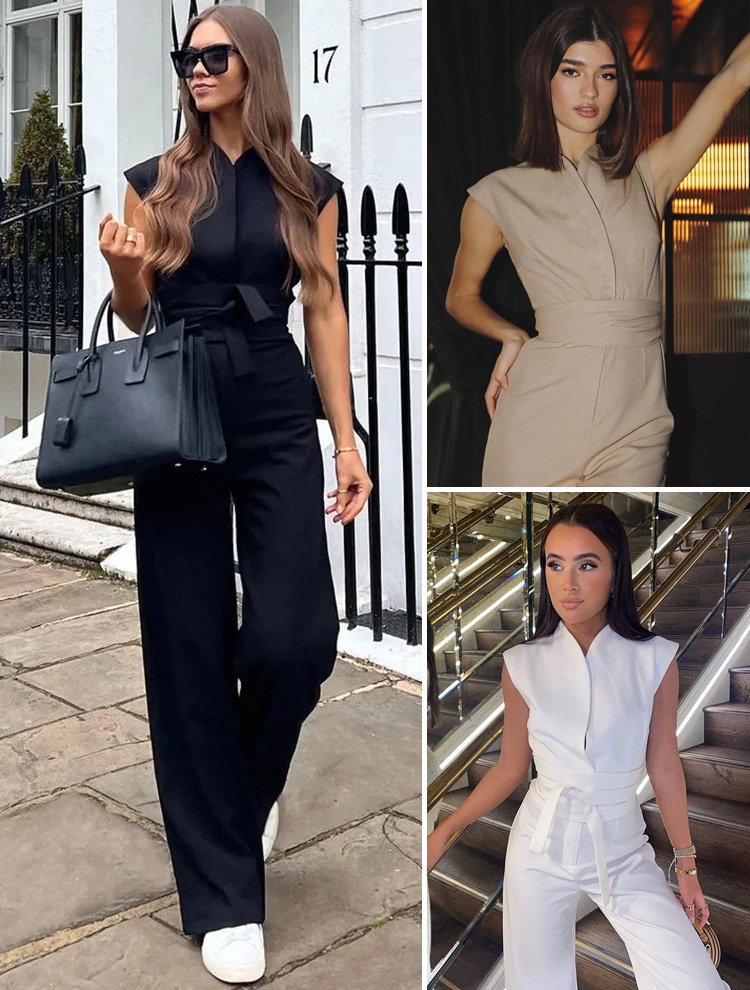  Best Selling Solid Color Waist Slimming Wide Leg Jumpsuit