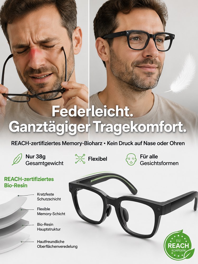AI Übersetzungs-Smartbrille mit 8MP Kamera, Farbwechsel und Telefonfunktion