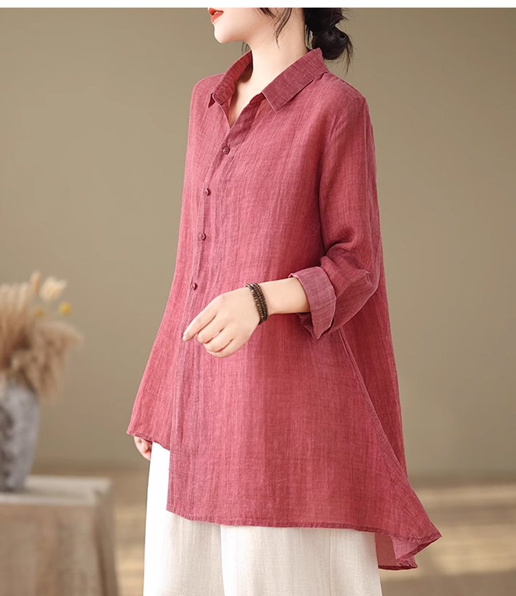 通気性の良いコットンリネンシャツディテール